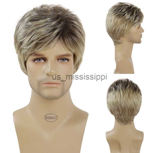Sentetik peruklar gnimegil erkekler için sentetik peruklar peruklar kısa saç sarışın peruk ombre doğal peruk saç yedek cosplay peruk kostümü x0826