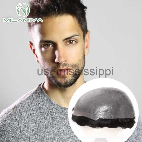 Perucas sintéticas masculinas prótese de cabelo 012014mm injeção pele toupee homens perucas duráveis para homens 100 sistema de cabelo humano unidade capilar prótese x0826