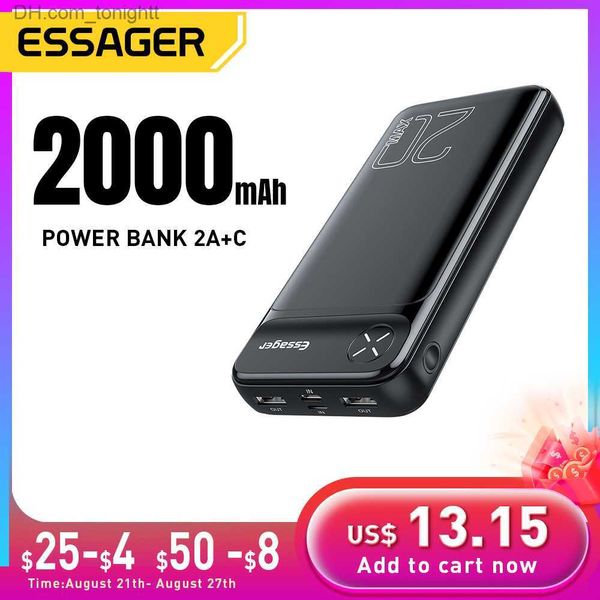 Essager Power Bank 20000MAH USB Type C PD 20W Past Roging Portable Charger для портативного внешнего зарядного устройства для iPhone Q230826