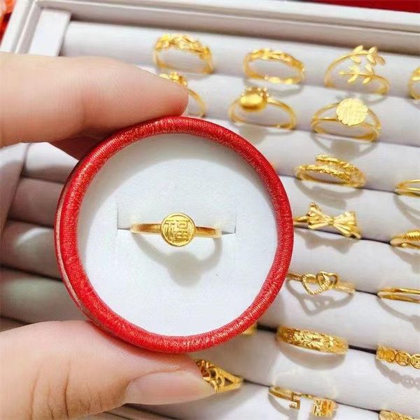 Anéis cópia pura ouro amarelo real 999 feminino nunca desaparecerá ornamentos diários moedas euro anel ao vivo amor antigo nunca judeu