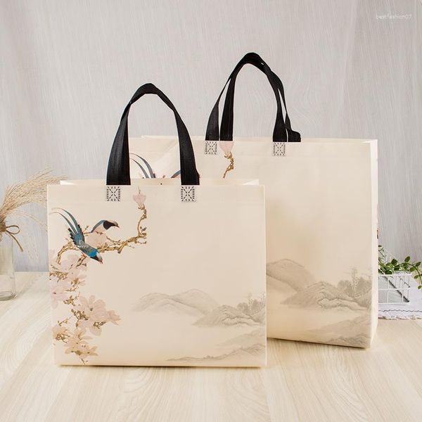 Shopping Bags Non-woven Bag Eco Large Capacity Portable Storage Pouch Flower Bird Print Handbag Reusable Foldable Shoulder