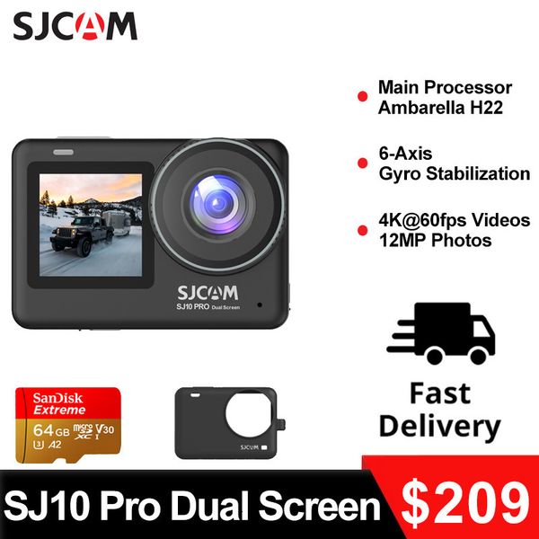 Câmeras à prova de intempéries SJCAM Action Camera SJ10 Pro Dual Screen 4K 60FPS WiFi Live Streaming Capacete Cam 5M Body Waterproof Sports Video 230825