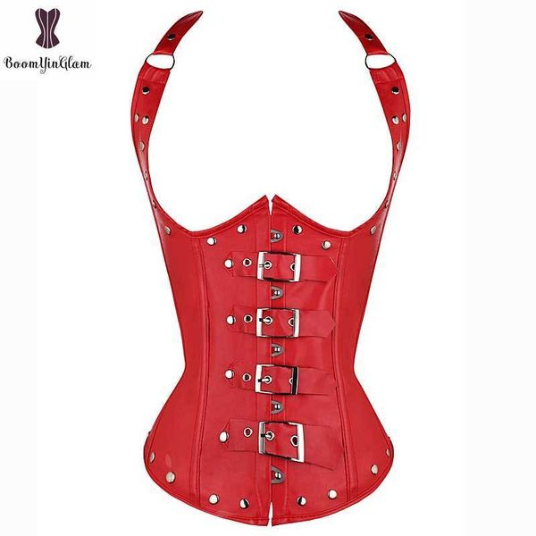 Vita pancia Shaper Ecopelle Corsetto Steampunk Donne sexy Capispalla per tutti i giorni Fibbia anteriore Clre Rivetto Sottoseno Tracolla Corsetto Bustier 230825