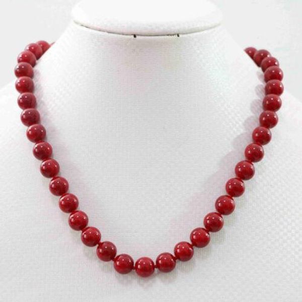 Collier de bijoux en pierre de corail rouge, diamants Aaa, beauté naturelle, perles rondes de 8mm, 18 pouces