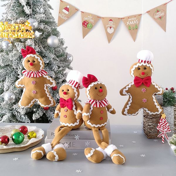 Decorações de Natal 1 Par Natal Fuzzy Gingerbread Man Boneca Xmas Árvore Pingentes Ano Crianças Presente Pendurado Ornamentos Navidad Casa Decorações 230825
