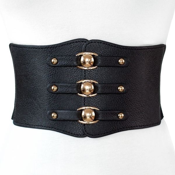 Поясные ремни для талии мода Women Wide Belt Metal Buckle Elastic Isband Кожаная заклепка Ultra 230825