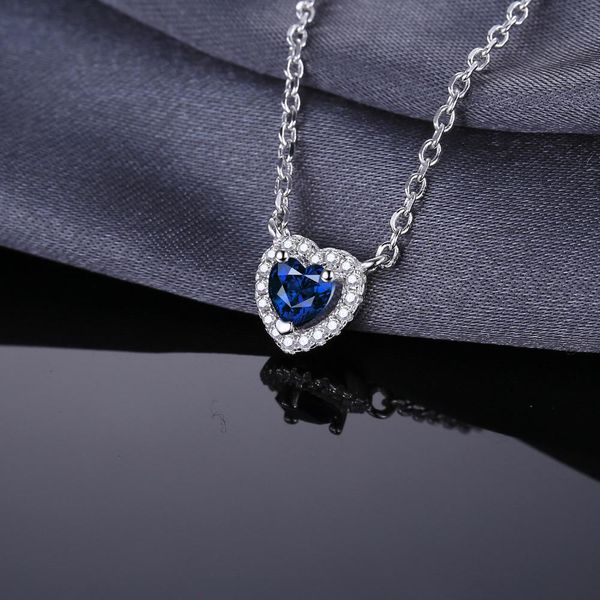 Colares JewelryPalace Heart criou safira azul 925 colar de pingente de prata esterlina para mulher gemotstone jóias finas presentes de moda 45cm