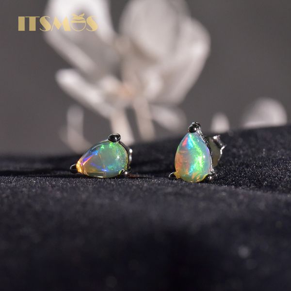 Charme Itsmos Gota de Água Natural Opala Studs Brincos Genuíno Gemstone Azul Colorido Prata Elegante Brincos para Mulheres Menina Presente 230825