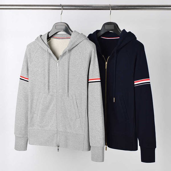 Sweats à capuche pour hommes Sweatshirts TB Marque tendance Rouge Blanc Bleu Tissé Stripe Manteau polyvalent Top Tendance Pull en pur coton décontracté et confortable