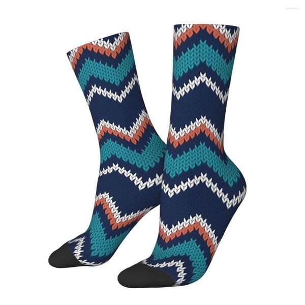 Herrensocken, lustige verrückte Socken für Männer, Fair-Isle-Stricken, Zick-Zack-Muster, Hip-Hop-Vintage-Happy-Muster, bedruckt, für Jungen, Crew, lässiges Geschenk