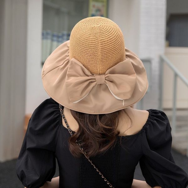 Ampla borda chapéus balde mulheres verão simples moda grande pescador chapéu sol máscara de armazenamento saco protetor solar viseira 230825