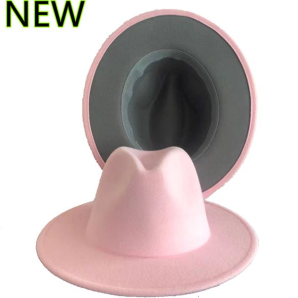 Hüte mit breiter Krempe, rosafarbener Fedora-Hut mit grauem Boden, breitkrempiger Panama-Filz, Herren-Jazz-Kirchenoberteil, Damen, Herren, 230825
