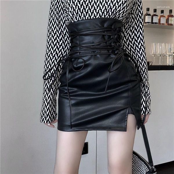 Röcke Damen Mädchen Y2K Frauen Mini Lederrock Shorts Sommer Harajuku Lolita Streetwear Goth Kawaii Mode Gothic Korea