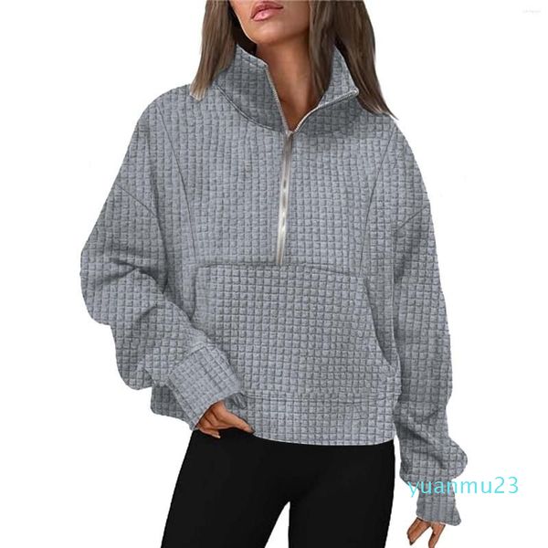 Abbigliamento da palestra Felpe oversize con mezza zip da donna Felpe con cappuccio a maniche lunghe in pile Maglioni casual Camicia autunnale carina Set di cotone per le donne