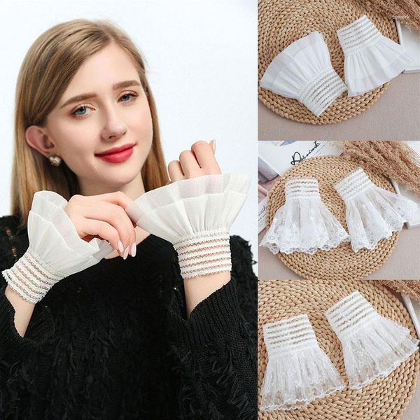 Ginocchiere da donna maniche corte in pizzo polsini floreali braccialetti guanti bianchi maglione senza dita decorativo staccabile