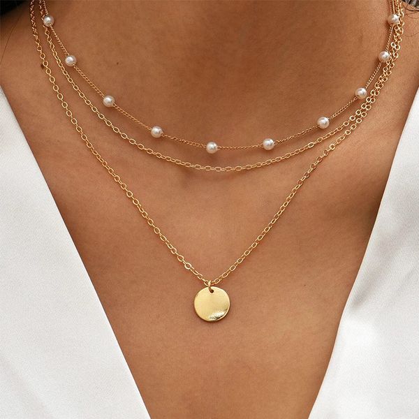 Mode Vintage Kristall Perle Anhänger Halskette Aussage Schlüsselbein Perlenkette Layered Kragen Halskette Trend Anhänger Schmuck Großhandel YMN015