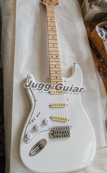 Pickup SSS per chitarra elettrica bianca per mancini Jimi Hendrix Reverse Headstock, piastra speciale per manico incisa, accordatori vintage con suoni chiari