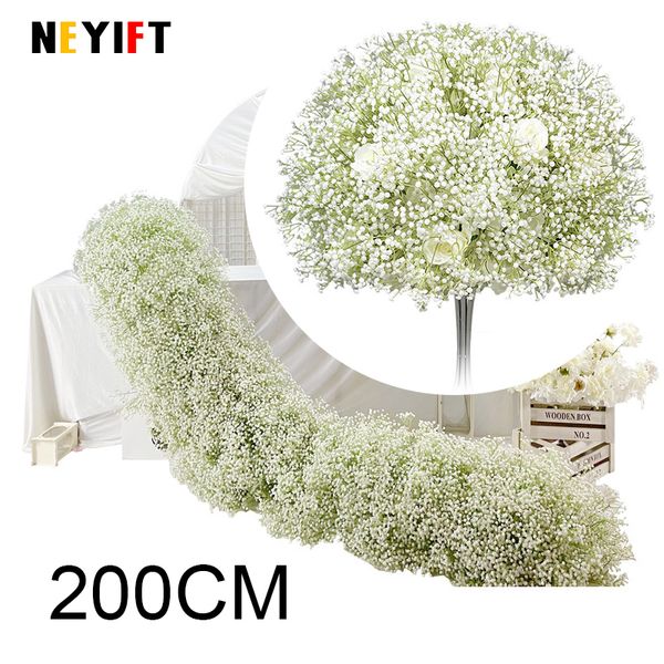 Dekorative Blumenkränze, weiße Gypsophila-Baby-Atem-Rose, Blumenreihen-Arrangement, Hochzeits-Hintergrund, Requisite, Event-Tisch, Blumenläufer, Schaufenster-Display 230825