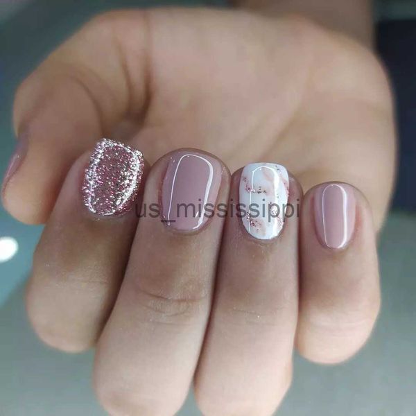 Unghie finte 24 pezzi Scatola Unghie finte viola Stampa sulle unghie con 24 pezzi Colla adesiva Punte per unghie Punte francesi Unghie artificiali Unghie finte Nail Art x0826