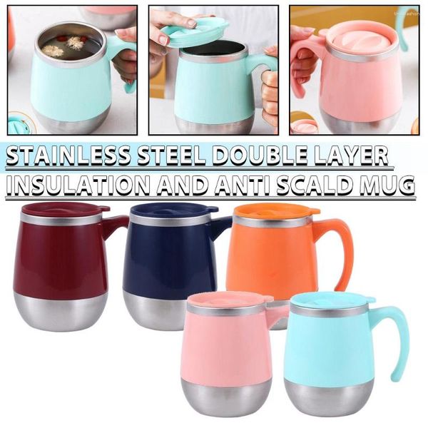 Canecas Copo de café isolado com tampa de alça de aço inoxidável caneca à prova de derramamento de viagem isolada a vácuo laranja / rosa / verde claro