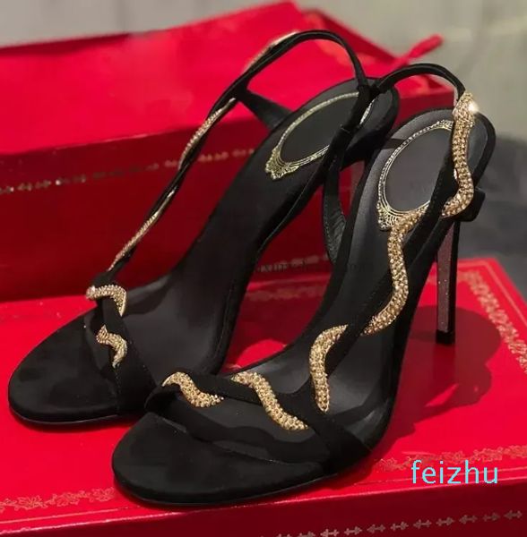 Strass serpentino Tacchi Stilletto Sandali Ciabatte pantofole scarpe con tacco scarpe da donna di lusso con suola in pelle abito da sera calzature di fabbrica