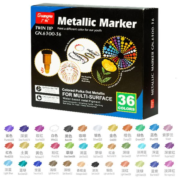 Rotuladores de doble punta, 36 colores, rotulador metálico permanente para fabricación de tarjetas, álbum de pintura rupestre, metal, madera, cerámica, vidrio, punta de pincel mediana 230826