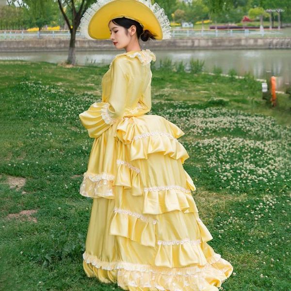 Freizeitkleider Gelbes viktorianisches Bustle-Brautkleid für Damen, Renaissance-Edwardian-Abendkostüm