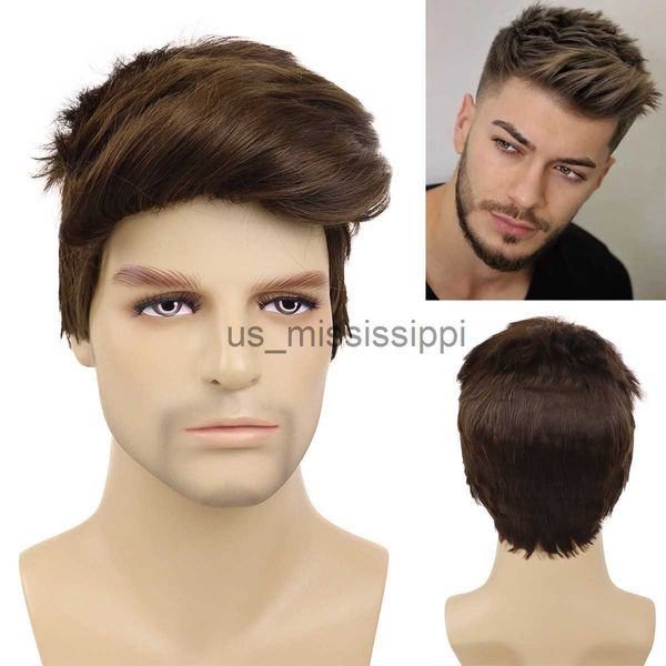 Perucas sintéticas Gnimegil sintético masculino marrom peruca de cabelo curto peruca homem peruca cosplay carnaval festa peruca de alta temperatura peruca de fantasia de halloween x0826