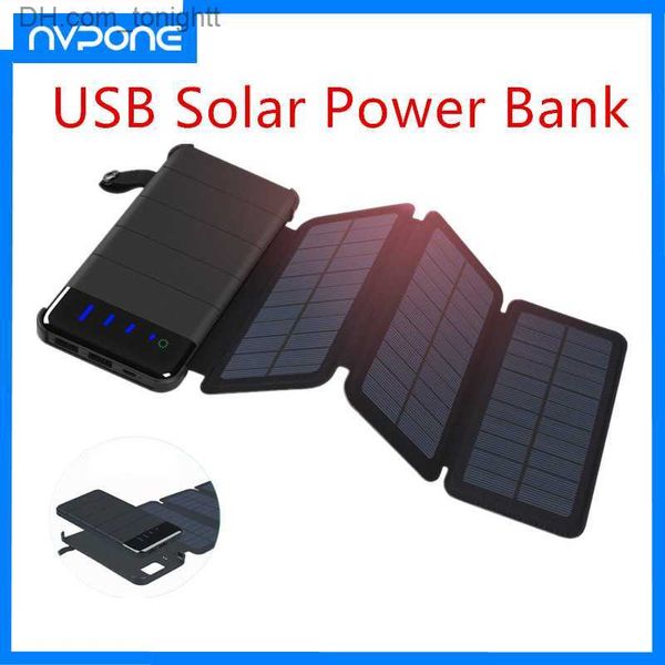 Outdoor-Notfallversorgung Wasserdichte Solar-Powerbank 10000 mAh Tragbares Telefonladegerät USB-Solarpanel Externer Akku Powerbank Q230826