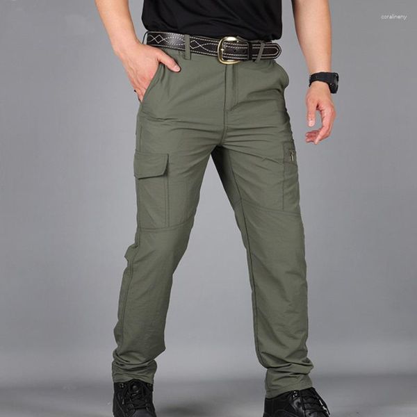Calças masculinas verão de secagem rápida carga homens clássico ao ar livre caminhadas exército tático corredores calça camuflagem militar multi bolso calças