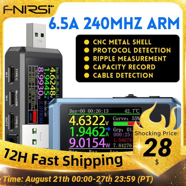 Метры тока fnirsi-fnb48p ammeter Вольтметер USB-тестер Type-C измерение пустого для обнаружения заряда с помощью металлической оболочки с ЧПУ 230825