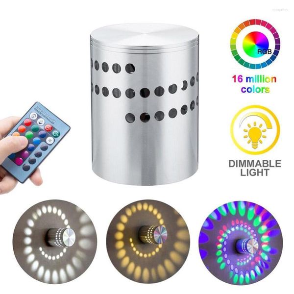 Lâmpadas de parede 3W RGB espiral LED Sconce luz de teto passarela lâmpada de varanda com controle remoto