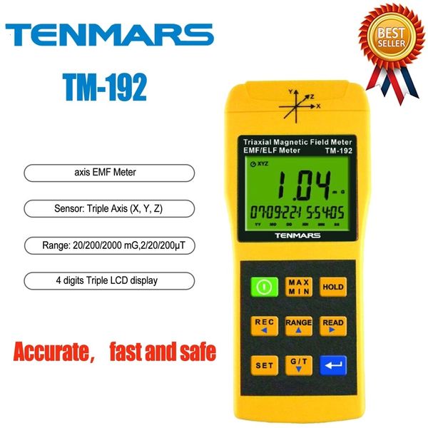 Tester di radiazioni TENMARS TM-192 Misuratore EMF da utilizzare per misurare campi elettromagnetici di frequenza estremamente bassa ELF da 30 a 300 Hz. 230825