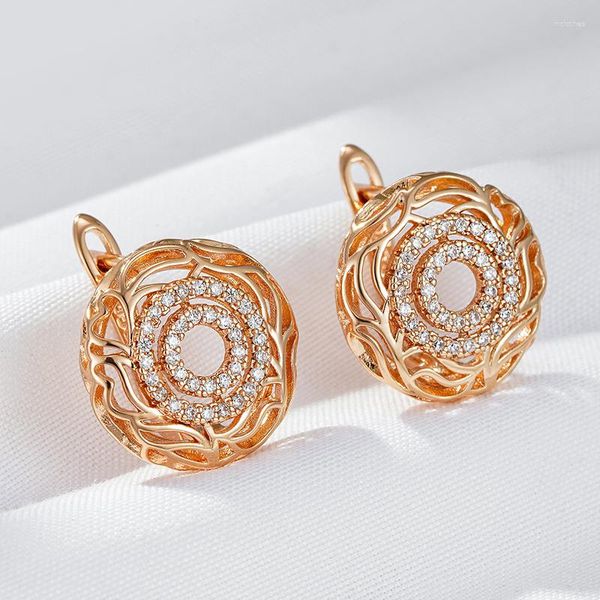 Creolen Wbmqda Vintage Hohle Zirkonscheibe Baumeln 585 Roségold Farbe Für Frauen Exquisite Körnung Täglich Passender Schmuck