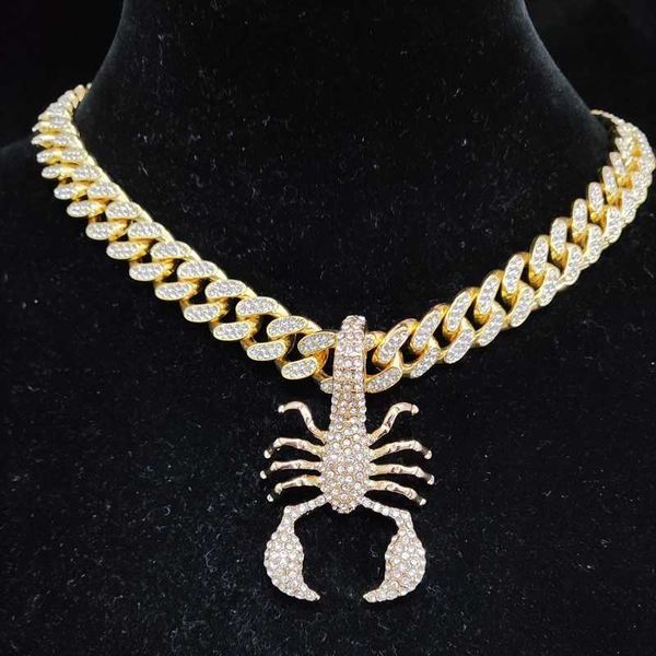 Pingente colares homens mulheres hip hop escorpião colar com 13mm cristal cubano corrente gelada bling hiphop moda charme jóias 230613