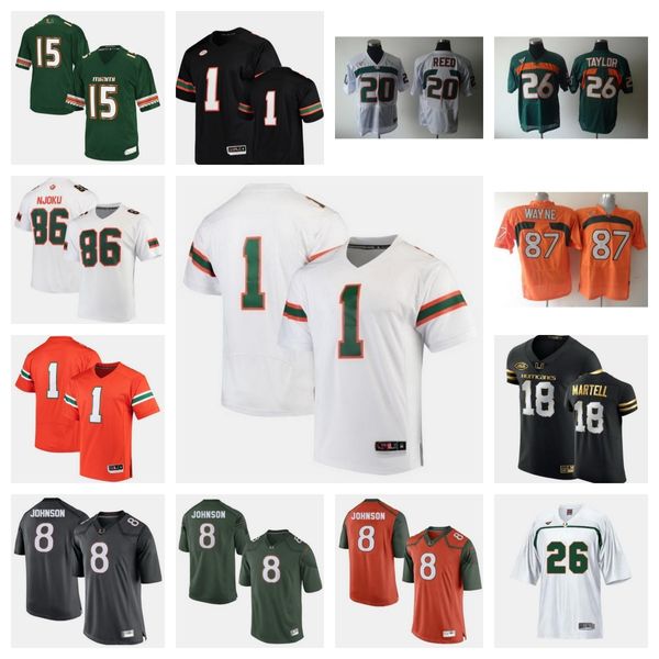 Camisa de futebol do Miami Hurricanes 33 Marcellius Pulliam 78 McCoy 7 Xavier Restrepo 55 Jacob Lichtenstein 3 Akheem Mesidor 84 Cam McCormick 43 Rocky Shelton II 59 Gore