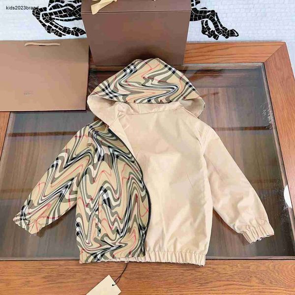 Designer cor crianças zíper casacos dupla face uso criança jaqueta com capuz tamanho 110-160 cm logotipo bordado decoração bebê outwear ago24