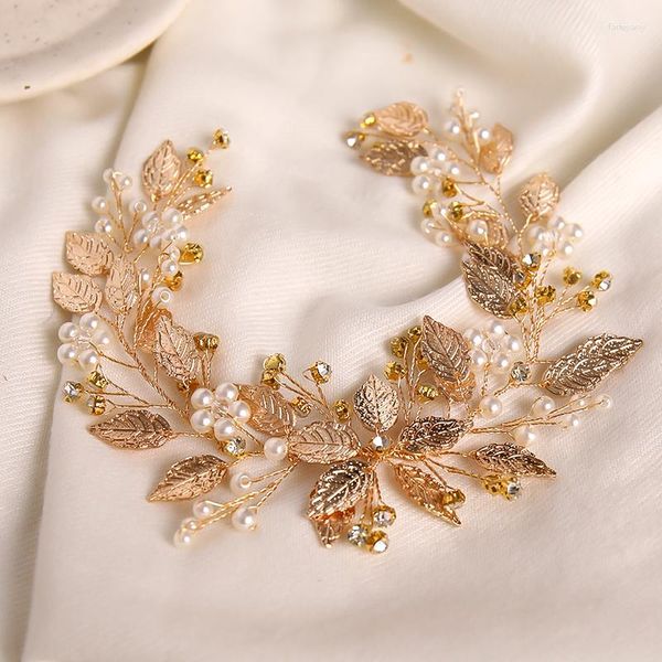 Fermagli per capelli Accessori da sposa a foglie di moda per le donne Sposa Strass di cristallo Fasce per capelli color argento Fascia per gioielli in oro rosa