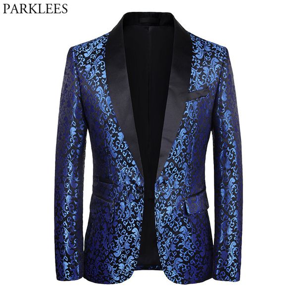 Ternos masculinos Blazers Luxo Royal Azul Floral Blazer Terno Jaqueta Homens Xaile Laple Um Botão Jantar Festa Prom Casamento Elegante Smoking Blazers Hombre 230825