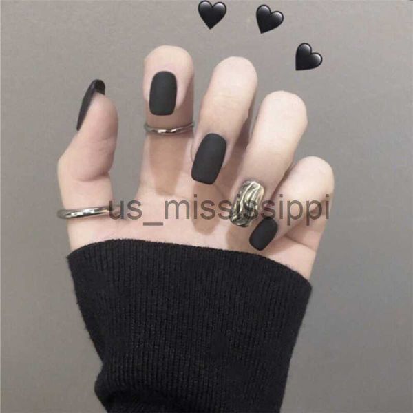 Unhas Falsas 24 Pçs / Set Fosco Fumo Preto Ripple Usando Unhas Falsas Peça Terminada Adesivo de Unha Sem Costura Removível Cobertura Completa Unhas Postiças X0826