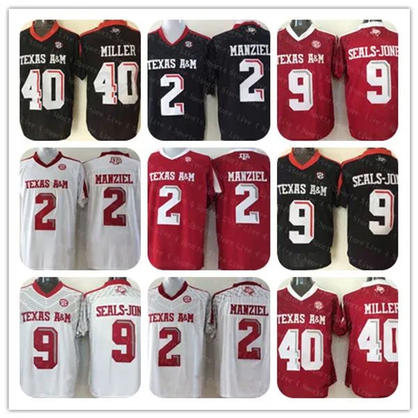 NCAA Herren Texas AM Aggies Fußballtrikot 15 Myles Garrett 2 Johnny Manziel 9 Ricky Seals-Jones 40 Von Miller College-Shirts Schwarz Rot