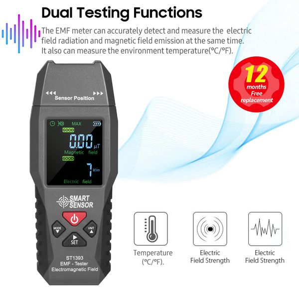 Tester di radiazioni Lepmerk ST1393 Misuratore EMF Rilevatore di campo elettromagnetico Rilevatore EMF portatile Mini LCD digitale Tester di radiazione di campo elettromagnetico 230825