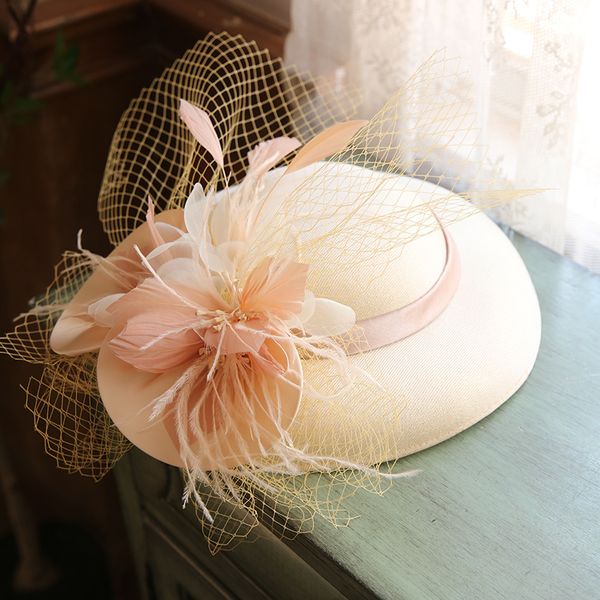 Hüte mit breiter Krempe, großer Sinamay-Fascinator, Cocktail-Hochzeit, Party, Kirche, Kopfbedeckung, modische Kopfbedeckung, formelle Blumen-Haar-Accessoires 230825