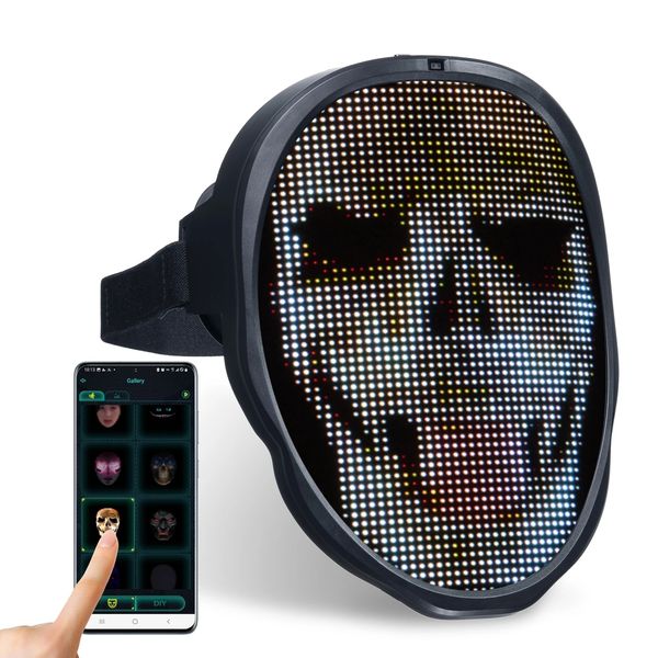 Maschere per feste Controllo app Bluetooth Gioco Smart Carnival Xmas RGB Maschere per il viso luminose che cambiano LED Display LED Illuminano Maschera programmabile Fai da te 230826