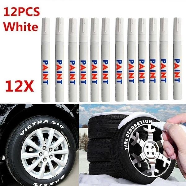 Marqueurs 12 pièces/ensemble blanc imperméable à l'eau en caoutchouc peinture permanente marqueur stylo voiture pneu bande de roulement environnement pneu peinture 230826