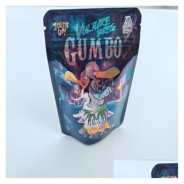 Altri sacchetti per imballaggio all'ingrosso per il giardino domestico 3.5G Gumbo Vture Bros Mylar Stand Up Pouch Ceppo olografico Borsa per erbe secche Fly Frip Drop Deli Dhhgb