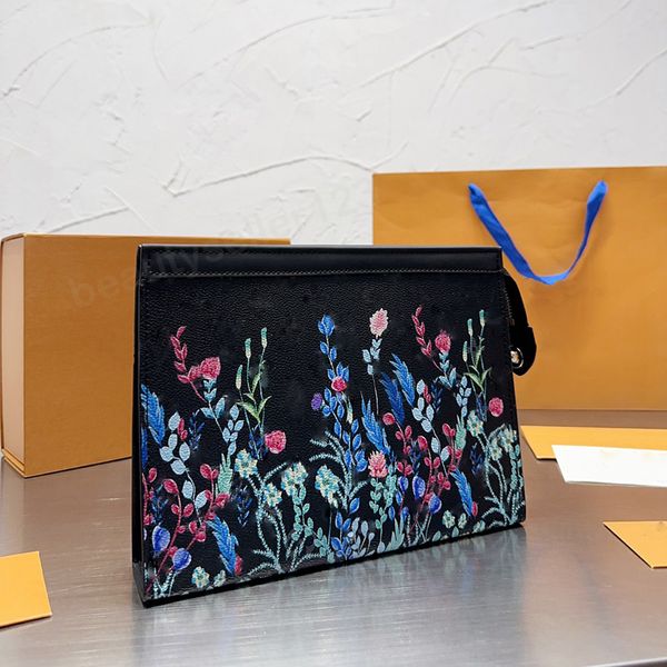 Borsa da toilette unisex con fiori Borse di grande capacità Borse firmate di lusso Borsa da donna di alta qualità Busta pratica Custodie per cosmetici con opere d'arte in vera pelle