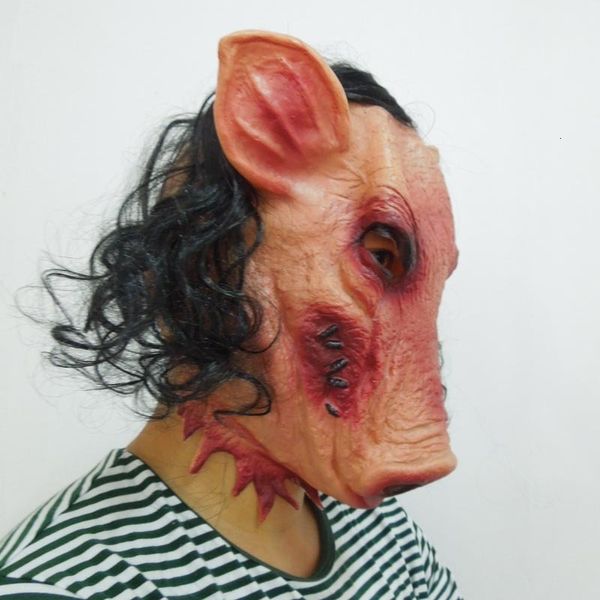 Party-Masken, Halloween, gruselige Säge, Schweinekopf-Maske, Cosplay-Party, schreckliche Tiermasken, Vollgesichtsmaske aus Latex, Halloween-Party-Dekoration, Latex-Requisite 230826