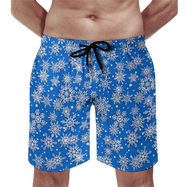 Shorts masculinos festivo natal floco de neve placa verão azul branco esportes surf praia calças curtas design retro tamanho grande troncos de natação