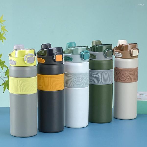 Garrafas de água copo isolado fácil de grande capacidade de aço inoxidável com palha portátil caneca ao ar livre para a vida esportiva